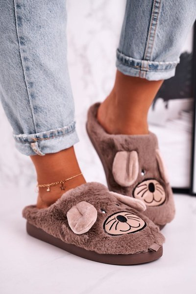 Dámské Kožené Myš Pantofle Béžové Home Sweet Home