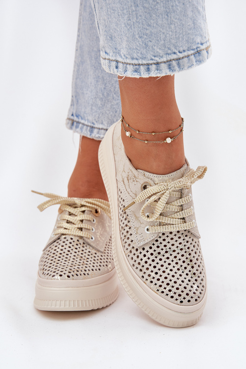 Semišové Dámké Polobotky Na Platformě Artiker 56C2108 Béžovo-Zlaté