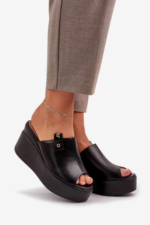 Sandály Na Platformě A Klínu Eko Kůže Černé Eridoria