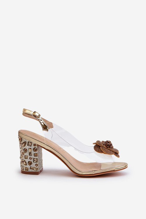 Priehľadné sandále na opätku s ozdobami S.Barski MR38-356 Zlaté