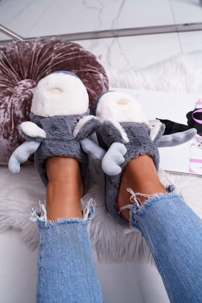 Dámské pantofle s kožešinou sob Šedé Deff