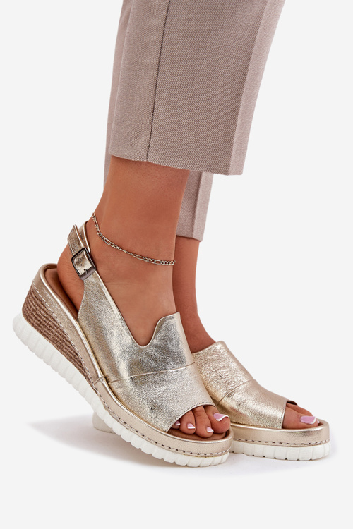Dámské Kožené Sandály Na Klínu Artiker 56C0920 Zlaté
