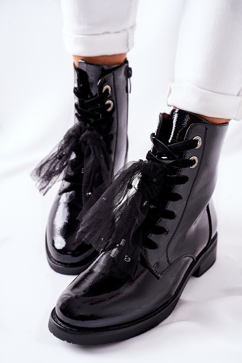 Klasické Dámské Teplé Boty Lakovane Černé La Grotta