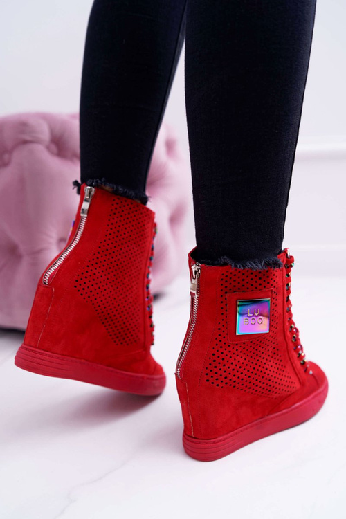 Dámská Obuv Sneakers Lu Boo Semišová Perforovaná červené Clamma