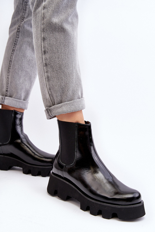 Dámské kožené botky na masivní podrážce Laura Messi 2571 černé