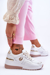 Dámské kožené sportovní boty na klínku Bílá a zlatá Rebeca