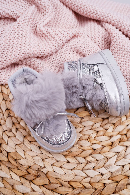 Dětské Kotníkové Boty Sněhule s Kožešinou Stříbrné Minnie Mouse