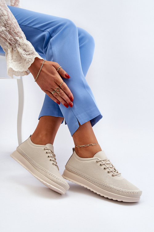 Kožené Sportovní Dámské Tenisky Beige Lalnai