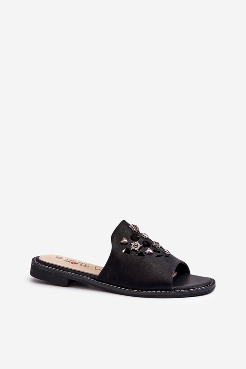 Lesklé dámské sandály s ozdobami S.Barski KV27-063 černé