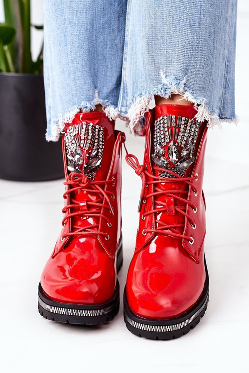 Lakované Teplé Workery Se Zirkony Červené Attention