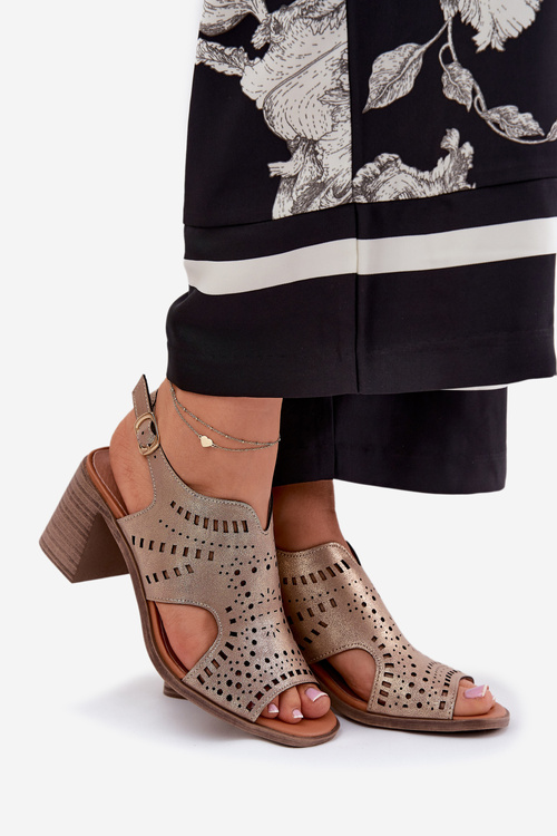 Dámské Sandály S Prořezávaným Designem Na Podpatku Zlaté Tosine