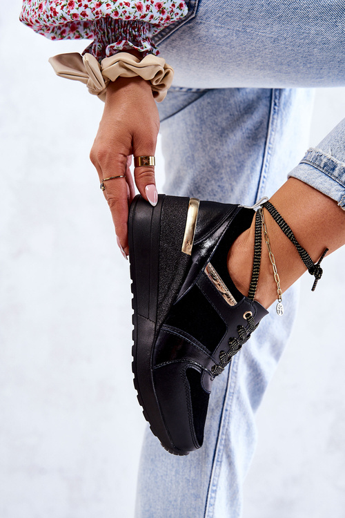 Kožené sportovní boty na klínku Černé Rayana