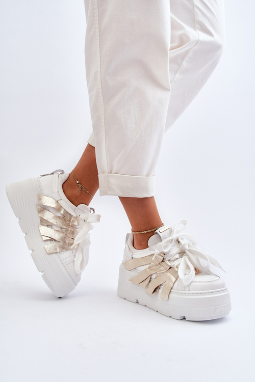 Tenisky na masivní platformě bílo-zlaté Zazoo 2F-7033