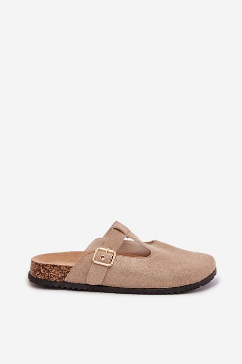 Dámske Šľapky So Zlatou Sponou Béžové Lirina