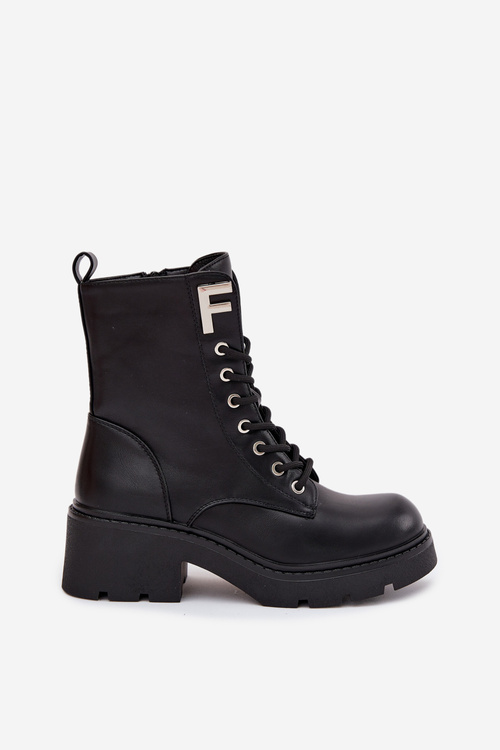 Dámské workery kotníkové boty na klínku zateplené s písmenem F černé Lurina