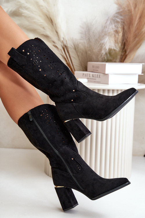 Dámské černé zamilované botky s podpatkem a špičatou špičkou Nevithra