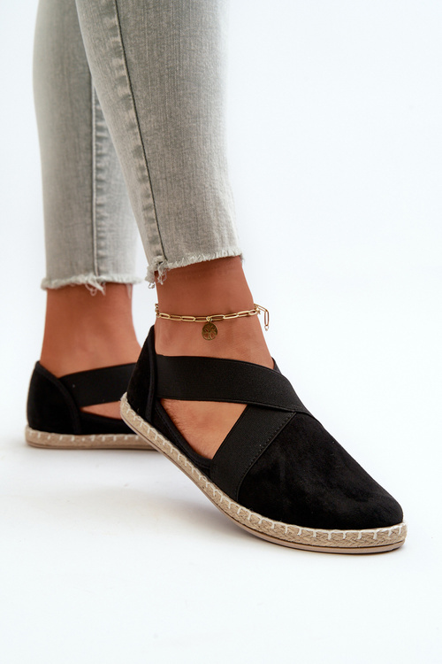 Dámske Espadrilky S Elastickými Pásmi Z Ekologickej Semiš Čierne Phaedrana