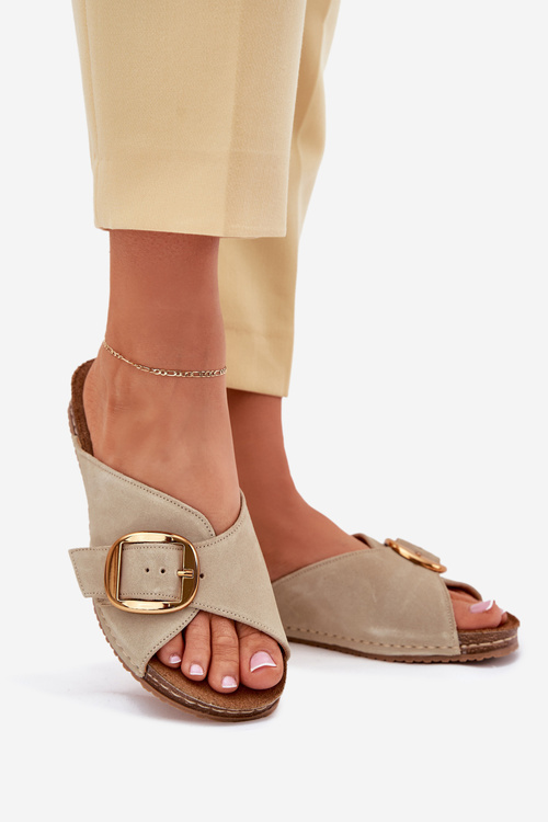 Kožené Šľapky So Zlatou Sponou Maciejka 07000-22 Pistácia