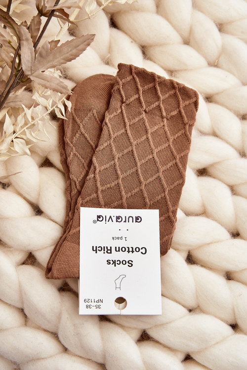 Dámske ponožky s ozdobným reliéfom svetlohnedé