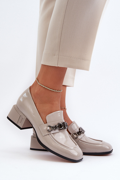 Šedé lakované kožené topánky s hrubým podpätkom S.Barski MR38-960