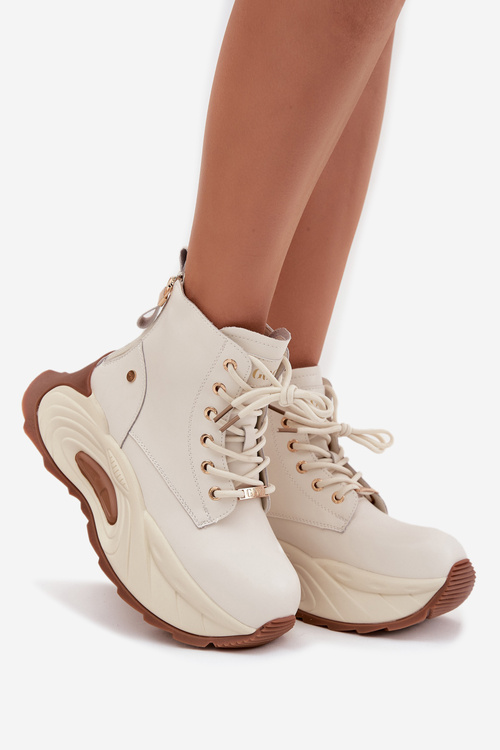 Kožené zateplené dámske členkové čižmy na platforme GOE SS2N4300 Svetlo béžová