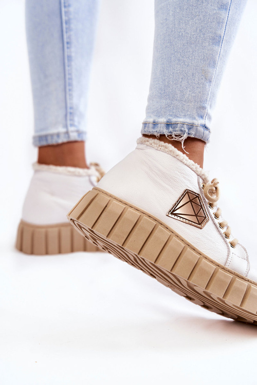 Kožené sportovní boty vázané bílé Lewski Shoes 3252 / N