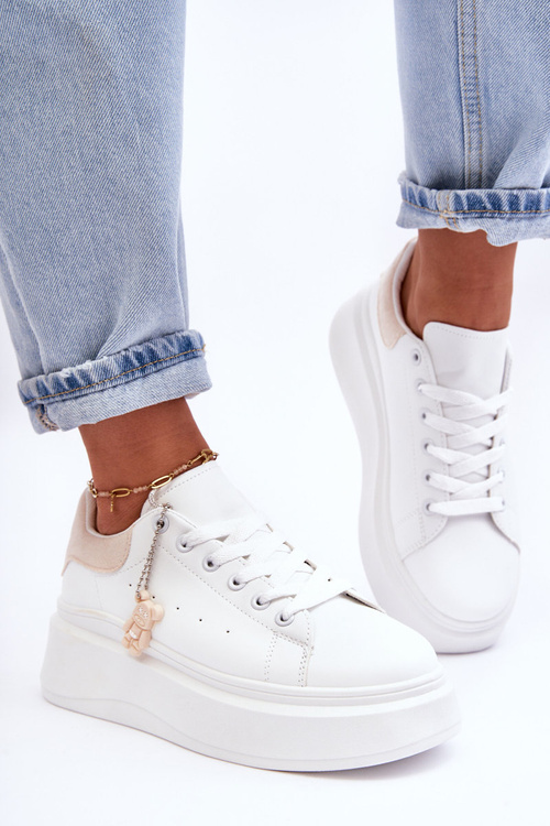 Dámske športové topánky na masívnej platforme, biela a béžová Mariell