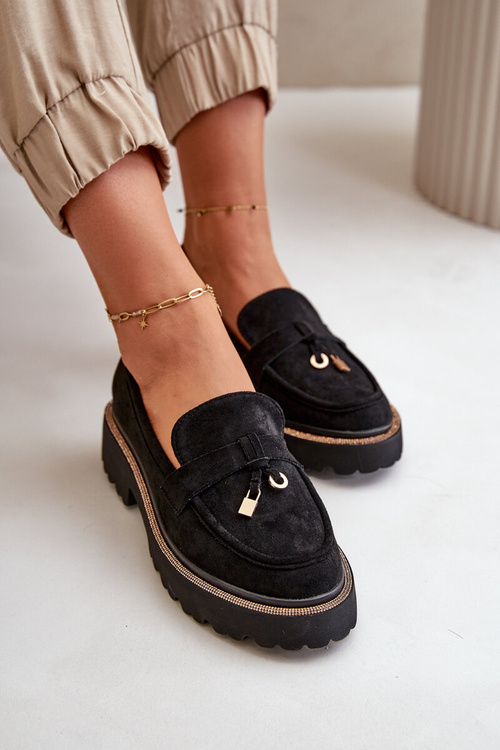 Dámské Eko Semišové Mokasíny Se Zdobením Černé Verindalle