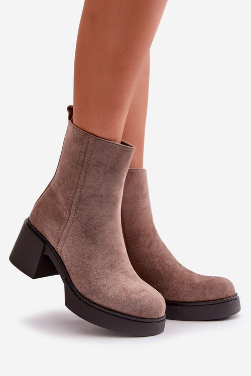 Eko Semišové Dámske Čižmy Na Podpätku Zateplené Tmavo Béžové Meriluna