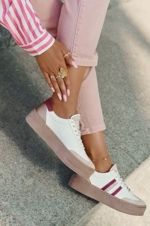 Kožené Dámske Sneakers Na Platforme Zazoo N1234 Béžovo-Červené