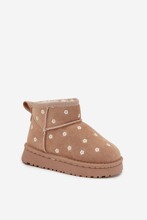 Dětské sněhule ozdobené květinkami béžové Gracina