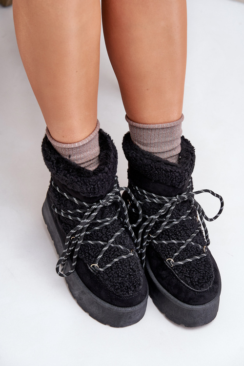 Snehové topánky na platforme s viazaním čierne Izathiel