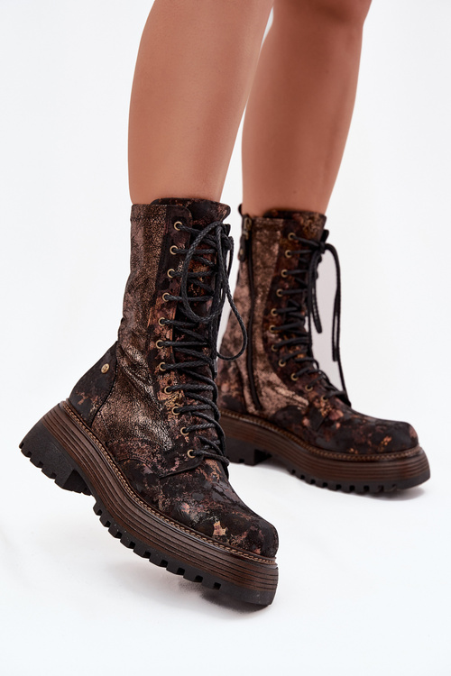 Dámské Kožené Workery Work Shoes Maciejka 06203-32 Hnědo Zlato