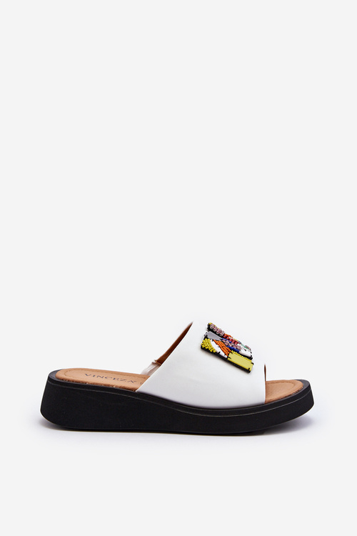 Dámska kožená platforma Flip -flops s dekoráciou béžová monroe