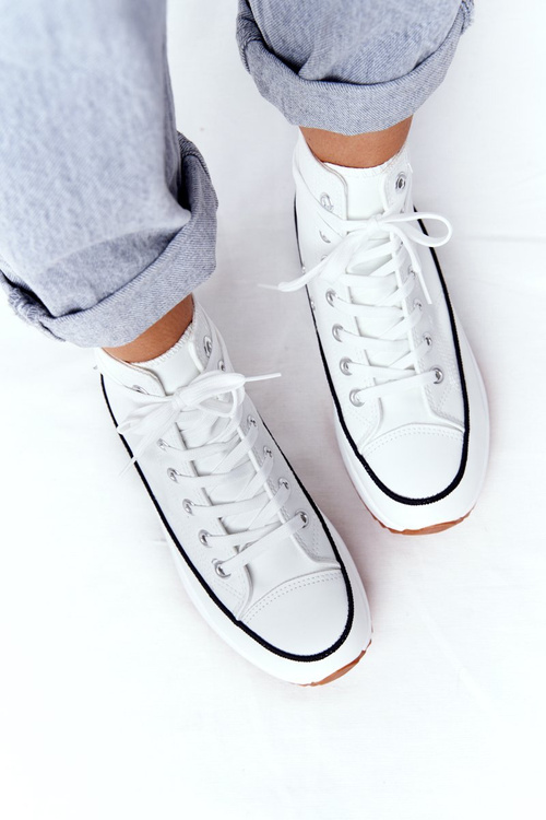 Kožené tenisky na platforme White Coachella