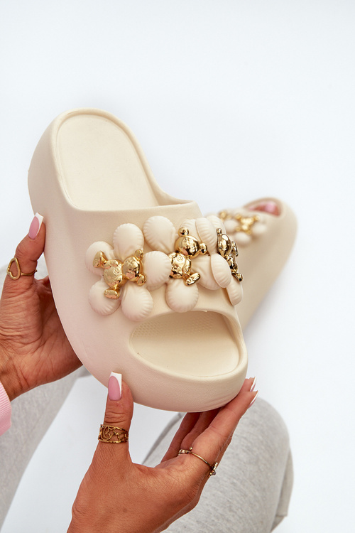 Dámské pěnové žabky s ozdobami na tlusté podrážce světle béžové Bremavia