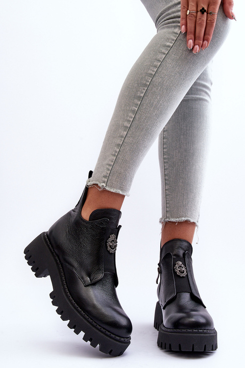 Dámské kožené boty s ozdobou černé Lusanna