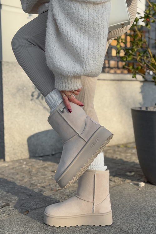 Vysoké dámske snehule na platforme Big Star OO274897 svetlo béžové