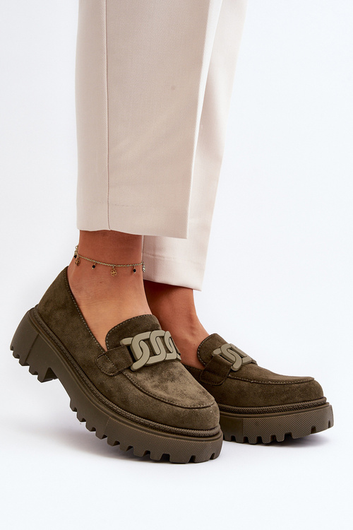 Dámské mokasíny s řetízkem tmavě zelené Mevre