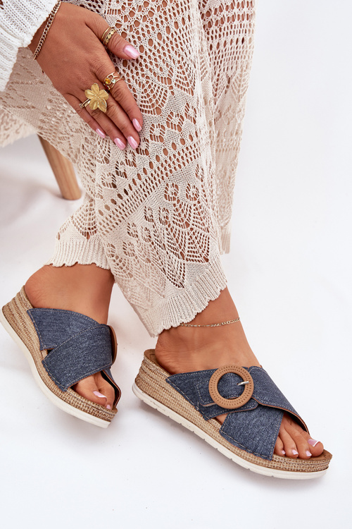 Dámské Pantofle Na Klínu S Dekorativní Přezkou Inblu RV000012 Modré