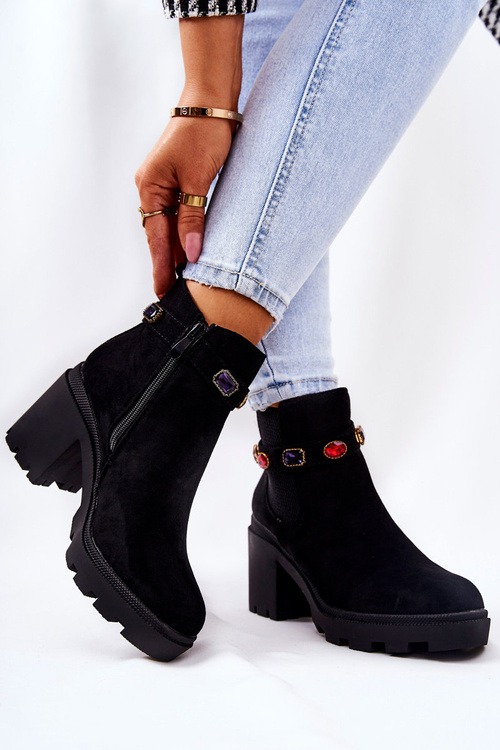 Dámske topánky na stĺpe s kryštálmi čiernymi Macbeth