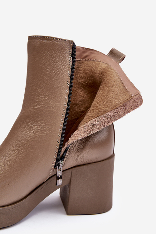 Kožené topánky na masívnom päte s posúvačmi tmavá béžová lemar littosa