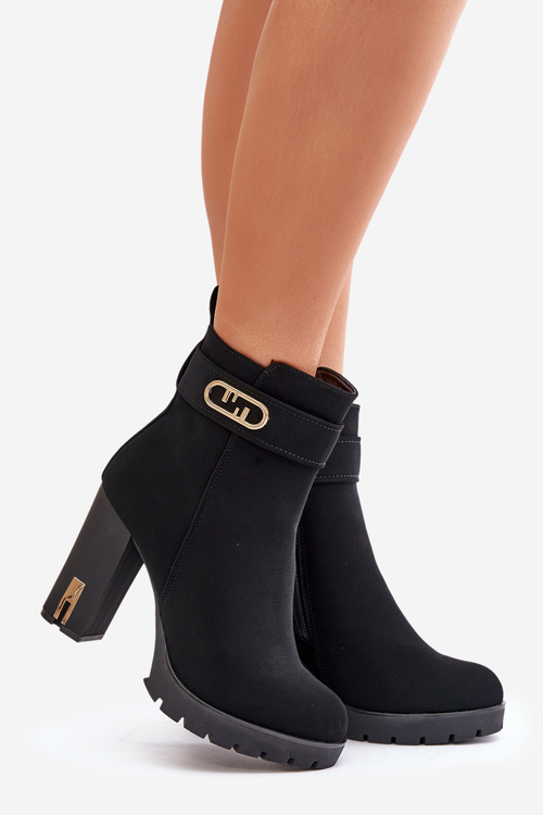 Zateplené dámské boty na podpatku na zip černé Narielis