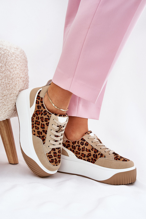 Dámske Tenisky Na Masívnej Platforme Leopard Béžové Tamorniel