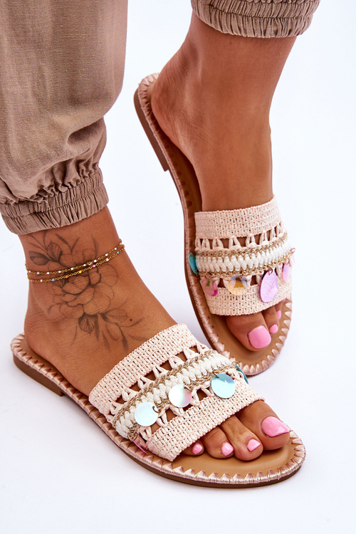 Dámské pletené zdobené pantofle Růžové Millano