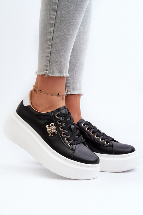 Čierne Dámske Kožené Tenisky na Platforme Pernalia