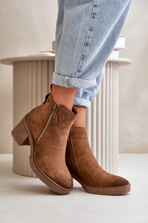 Zateplené Dámské Botky Na Podpatku Z Eko Semiši Hnědé Velarilla