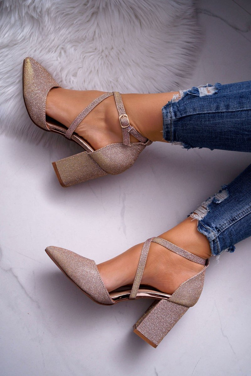 Dámske pumpy na šampanskom persetovom trblietavom post