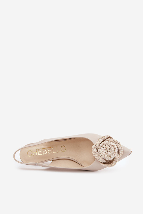 Kožené Elegantní Lodičky Na Podpatku Béžové CheBello 4666