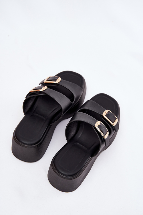 Dámske Sandały Na Klíne A Platforme S Prackami Čierne Nitarelia